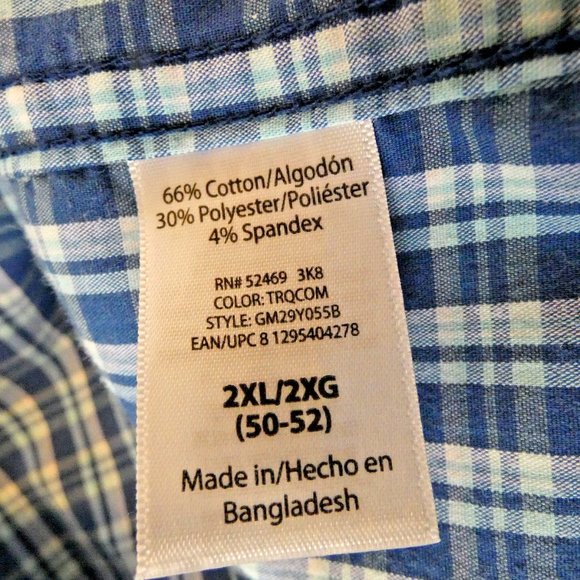 Blue Plaid Shirt Western Cowboy Buttons Short Sleeve George 2XL - Picture 4 of 5